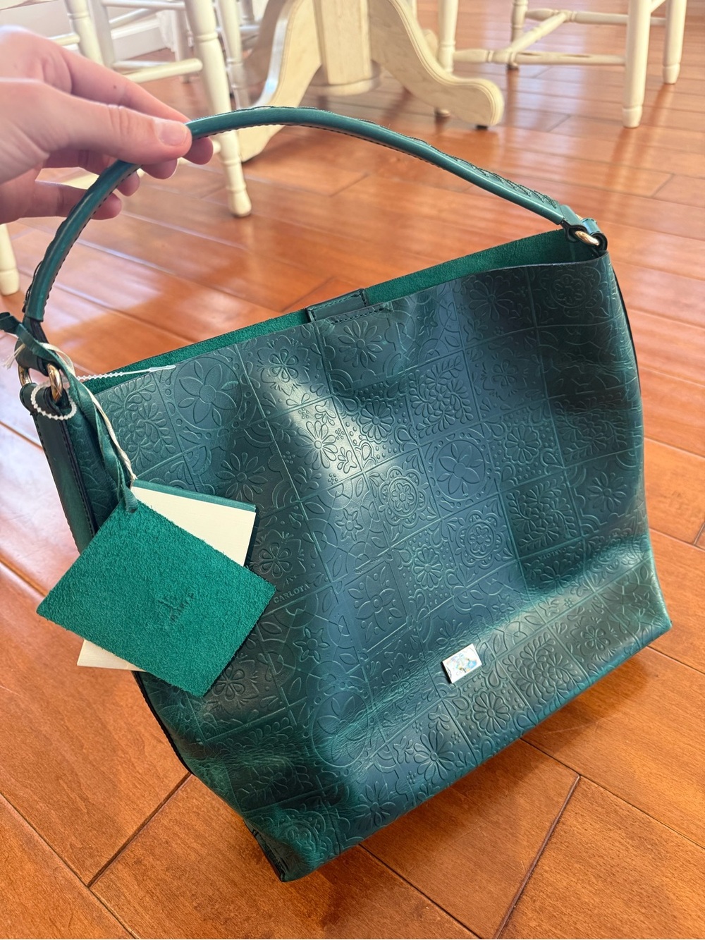 NWT Carlota Mexico Women's Embossed Leather Teal Shoulder Bag retail $300
